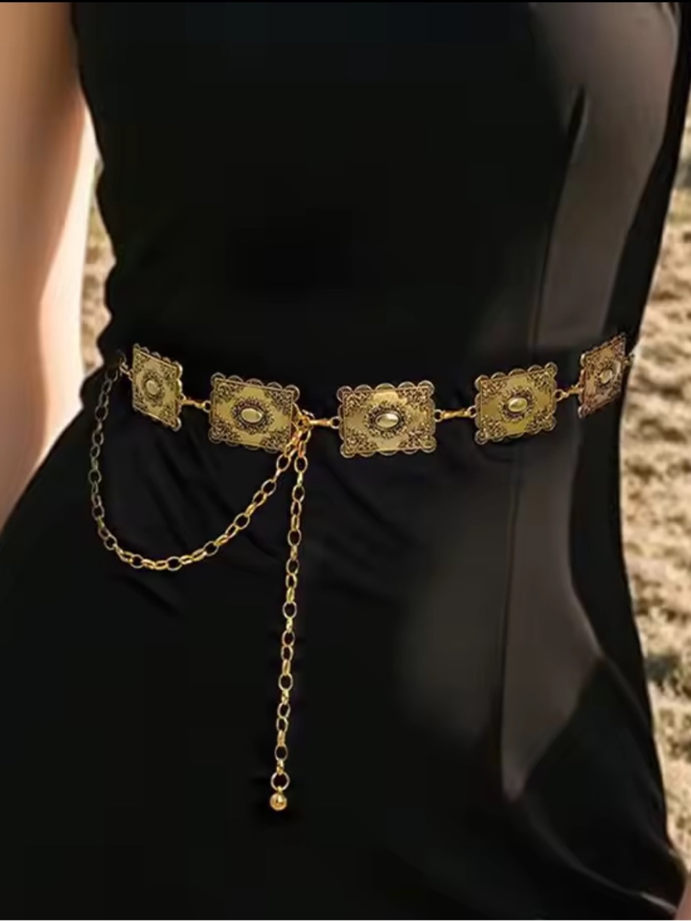 Gold Filigree Square Medallion Chain Belt - Picture 1 of 4